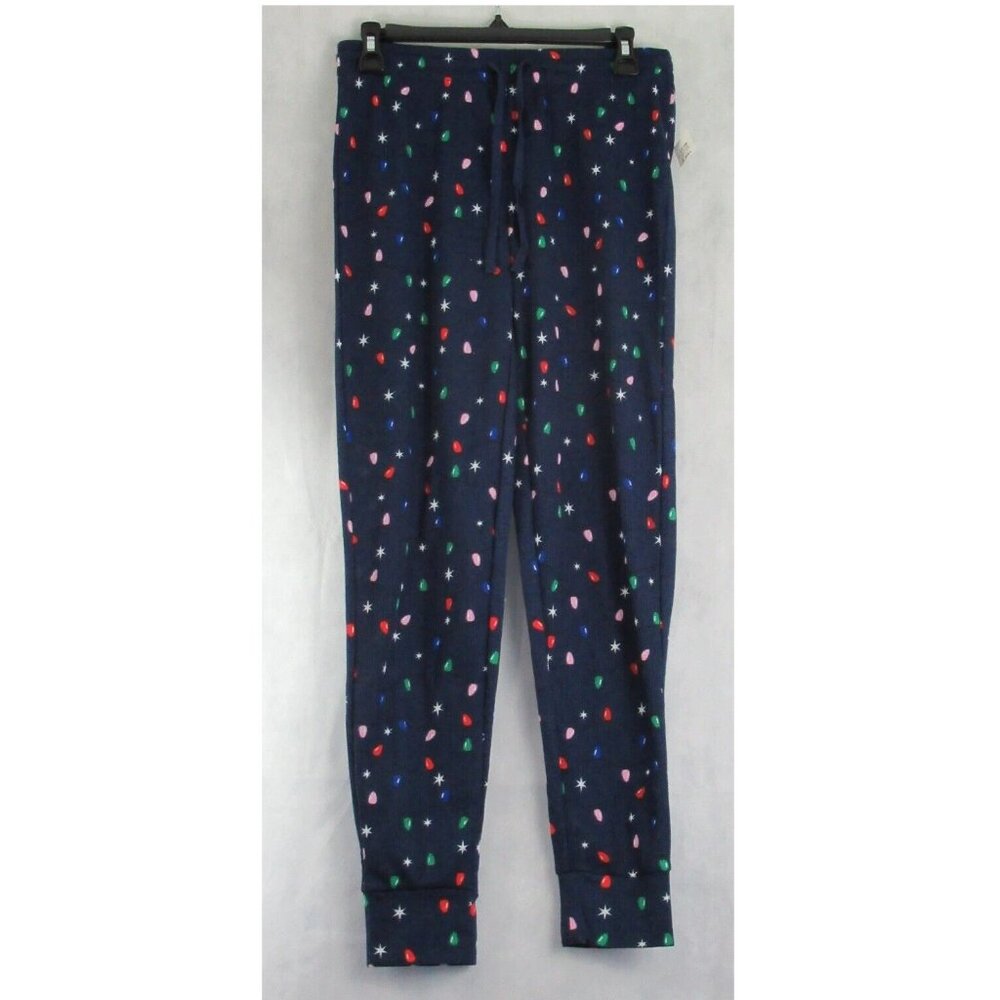 Jenni Women's Knit Jogger Lounge Pants, Navy Blue Christmas Lights, XS